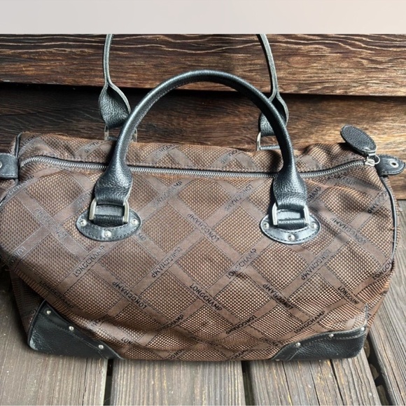 Longchamp Chic Brown Checkered Satchel with Black Accents - Picture 2 of 8